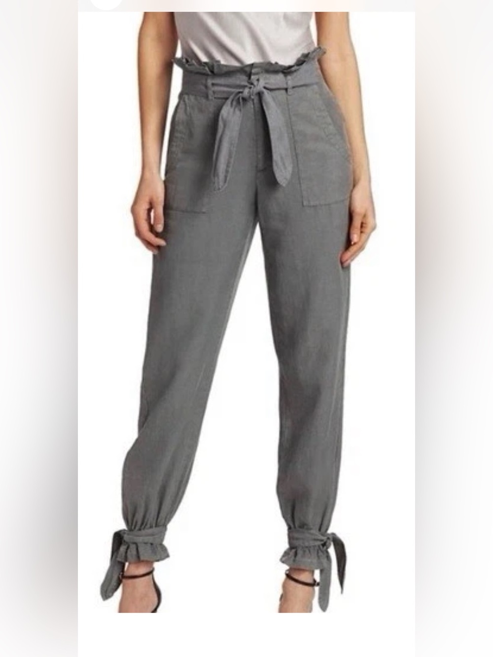 Alice + Olivia Liam Light Gray paper bag pants